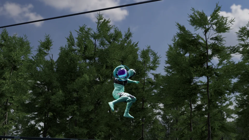 Nastics: airborne windup, overcast weather at afternoon
