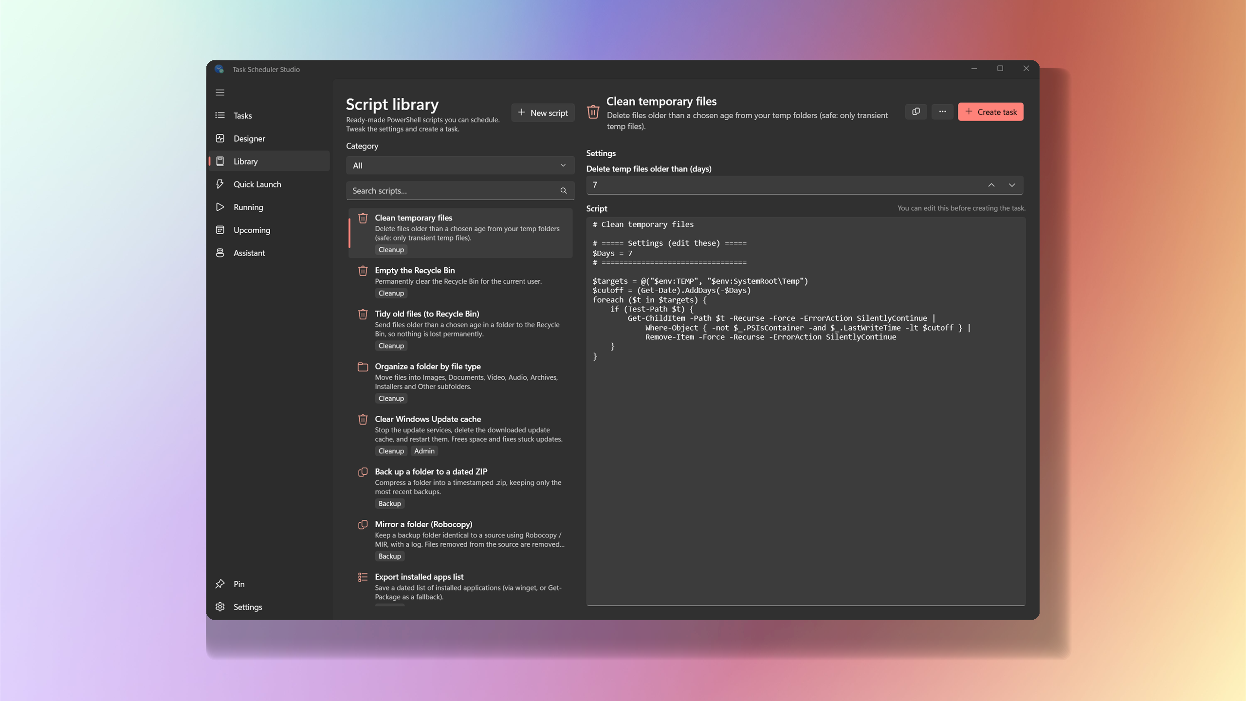 Task Scheduler Studio searchable task library