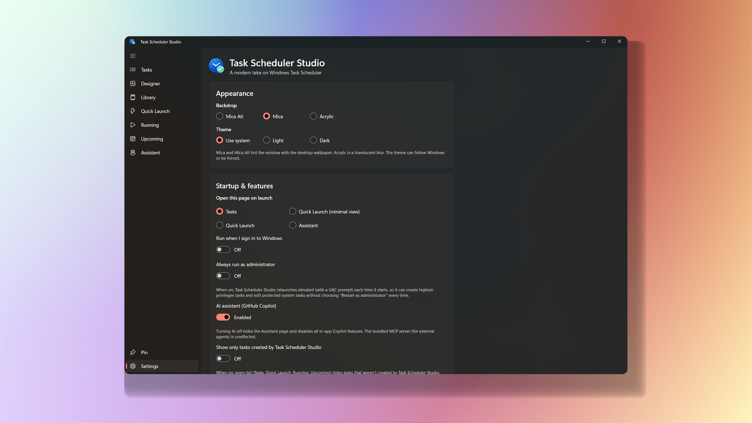 Task Scheduler Studio settings
